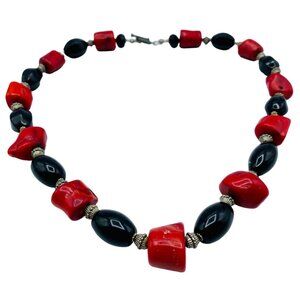 Vintage Red Bamboo Coral Glass Beaded Necklace Chunky Southwestern 20in Statemen